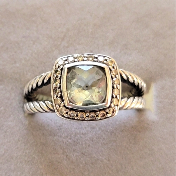 David YurmanPetite Albion Ring with Prasiolite & Diamonds size 7 - Picture 1 of 7